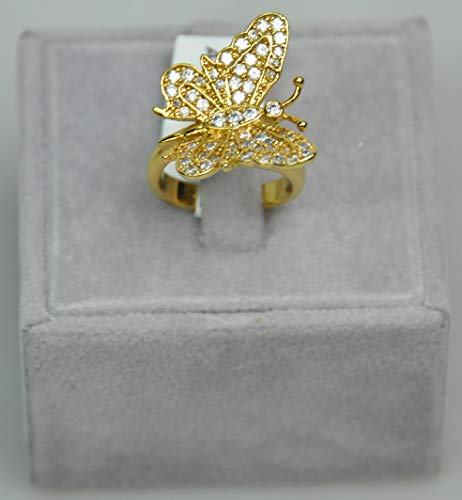 Finger Ring Rhodium Plated Metal With Cubic Zircon (F3879) Gold