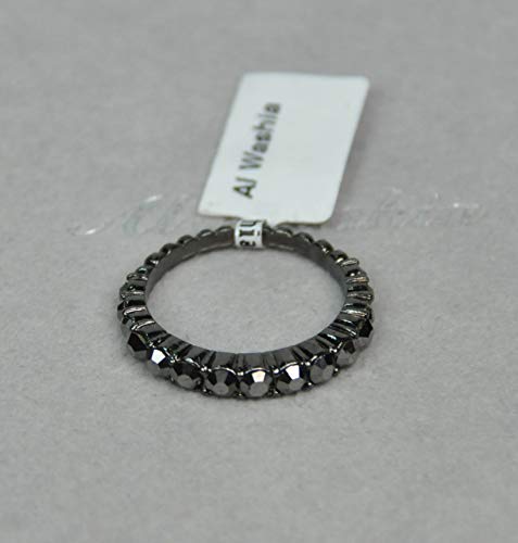 Finger Ring Rhodium Plated Metal With Cubic Zircon (F4483) Black/Jet
