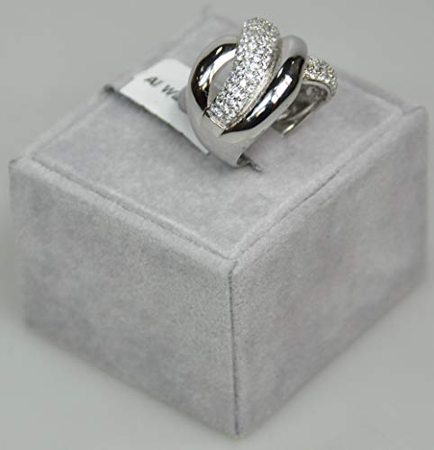 Finger Ring Rhodium Plated Metal With Cubic Zircon (F53740) Silver
