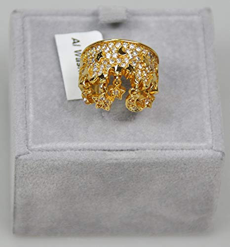 Finger Ring Rhodium Plated Metal With Cubic Zircon (F59279) Gold