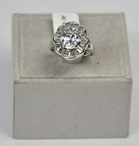 Finger Ring Rhodium Plated Metal with Cubic Zircon (F3236) Silver