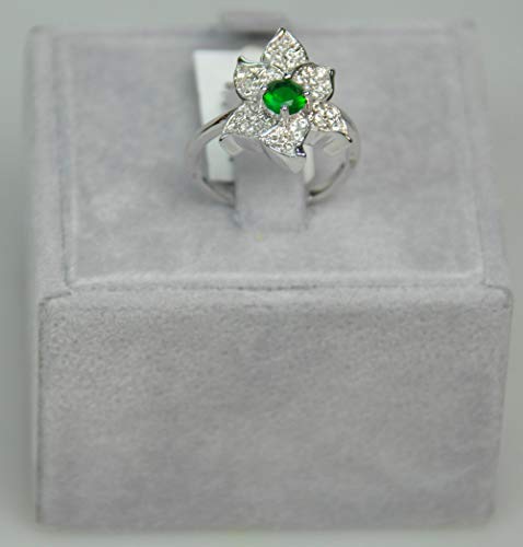 Finger Ring Rhodium Plated Metal with Cubic Zircon (FSP39) Silver/Emerald