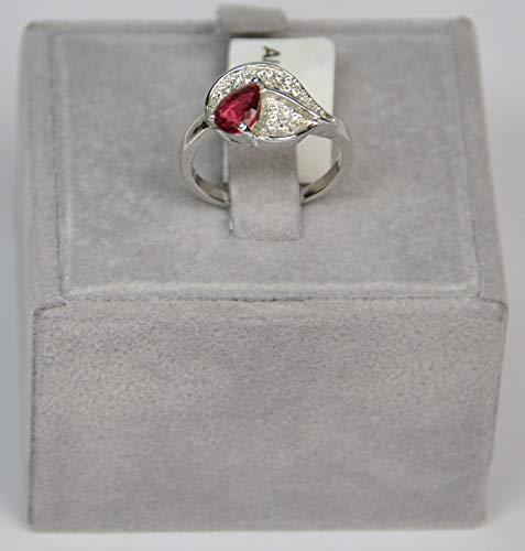 Finger Ring Rhodium Plated Metal with Cubic Zircon (FSP39) Silver/Fuchsia