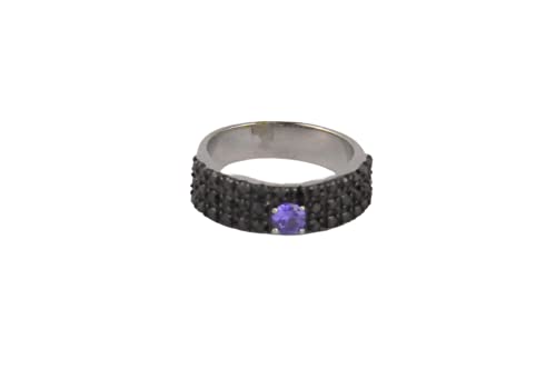 Finger Ring Rhodium Plated with Cubic zircon Stone (F3320) Jet/Crystal Blue