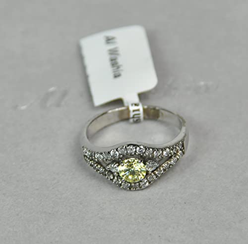 Finger Ring Rhodium Plated with Cubic zircon Stone (F3431) Green