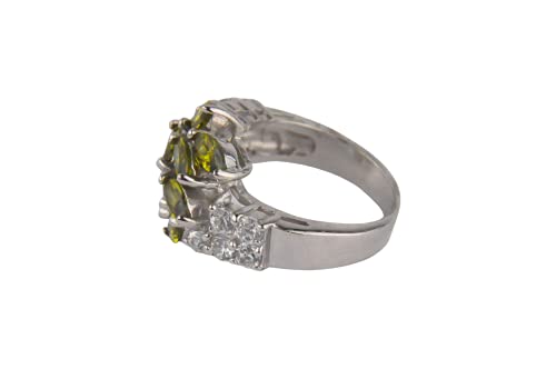 Finger Ring Rhodium Plated with Cubic zircon Stone (F3454) Crystal/Light Olivine