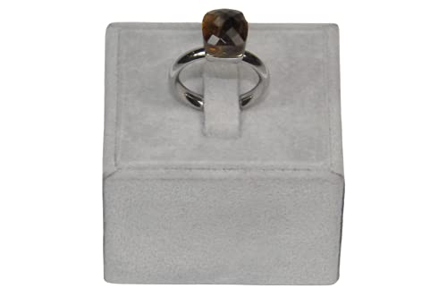 Finger Ring Rhodium Plated with Cubic zircon Stone (F4192) Smoked Topaz
