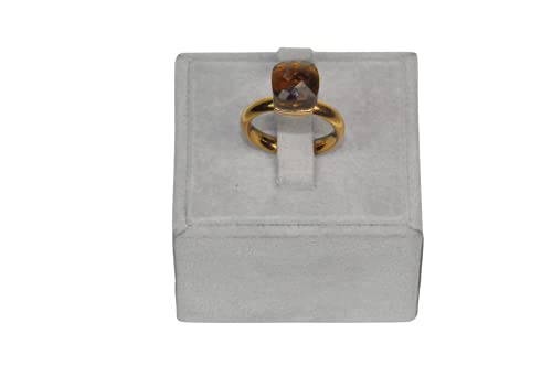 Finger Ring Rhodium Plated with Cubic zircon Stone (F4192) Smoked Topaz/Gold Color