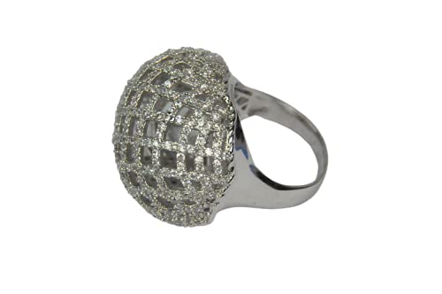 Finger Ring (F4429) Rhodium Plated with Cubic zircon Stone, Silver