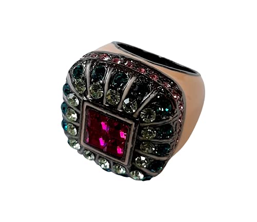 Finger Ring Rhodium Plated with Cubic zircon Stone (F5005) Fuchsia