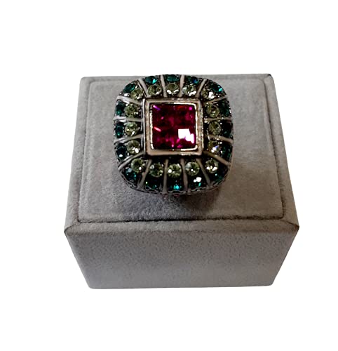 Finger Ring Rhodium Plated with Cubic zircon Stone (F5005) Fuchsia