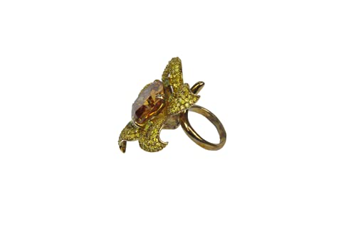 Finger Ring (F51809) Rhodium Plated with Cubic zircon Stone, Olivine/Light Topaz