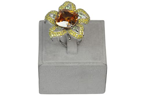 Finger Ring Rhodium Plated with Cubic zircon Stone (F51809) Silver/Light Topaz