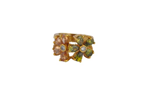 Finger Ring Rhodium Plated with Cubic zircon Stone (F55126) Light Olivine