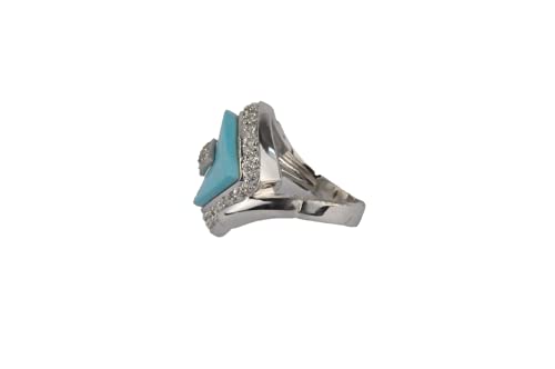 Finger Ring Rhodium Plated with Cubic zircon Stone (F59283) Turquoise