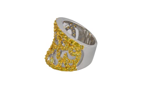 Finger Ring (F59648) Rhodium Plated with Cubic zircon Stone, Light Topaz