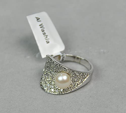 Finger Ring Rhodium Plated with Cubic zircon Stone (F73338) Pearl