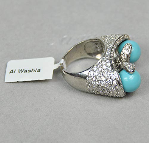 Finger Ring Spain Design Rhodium Plated Metal With Cubic Zircon (F59301) Silver/Turquoise