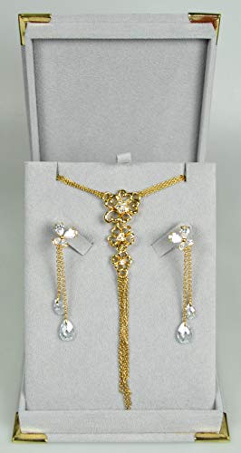 Gold-plated with Cubic Zirconia Stone Necklace Set (Flower-shaped Pendant and Earrings)