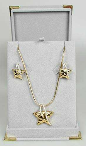 Gold-plated with Cubic Zirconia Stone Necklace Set (Star Design Pendant and Earrings)