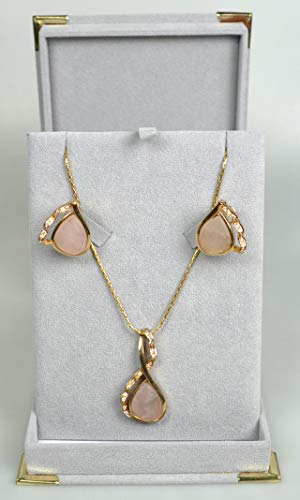 Gold-plated with Cubic Zirconia Stone Necklace Set (Teardrop-shaped Pendant and Earrings)