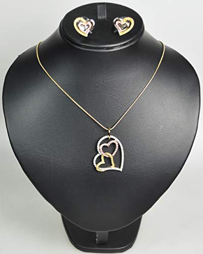 Gold-plated with Cubic Zirconia Stone Necklace Set (Triple Heart Pendant) (ST73984)