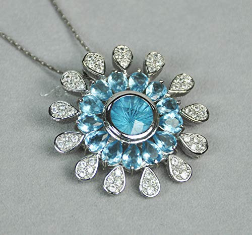 ITALIAN MADE NECKLACE RHODIUM PLATED METAL WITH SWAROVSKI STONE. (N45031) SILVER/LIGHT BLUE