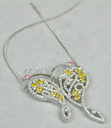 ITALY MADE NECKLACE. Rhodium Plated Metal with Cubic Zircon stone (N79156) Silver/Light Yellow, Light Pink
