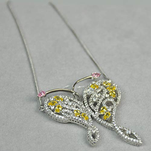 ITALY MADE NECKLACE. Rhodium Plated Metal with Cubic Zircon stone (N79156) Silver/Light Yellow, Light Pink