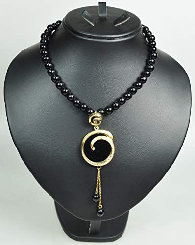 LEBANON MADE NECKLACE GOLD PLATED METAL WITH BLACK BEADS (N3796) Black/Gold