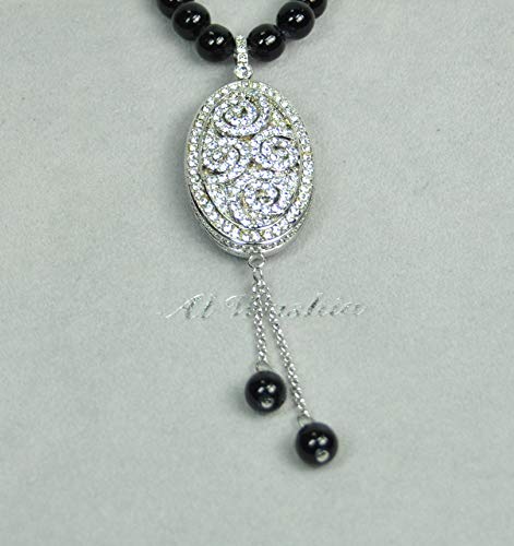 LEBANON MADE-NECKLACE .RHODIUM PLATED METAL WITH BLACK BEADS. (N3798) Silver/Black