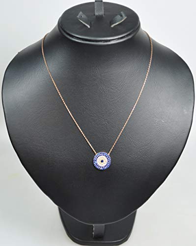 LEBANON MADE NECKLACE RHODIUM PLATED WITH CUBIC ZIRCON STONE (N4062) ROSE GOLD/ROYAL BLUE