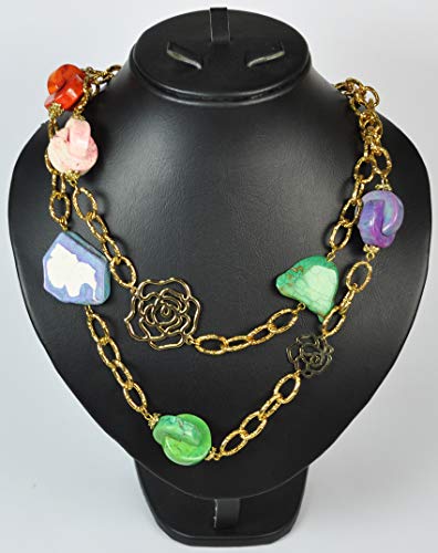 LEBANON NECKLACE Gold Plated Chain with Multy Color Beads. (DSF99) Golden Chain with Multy Colors Beads