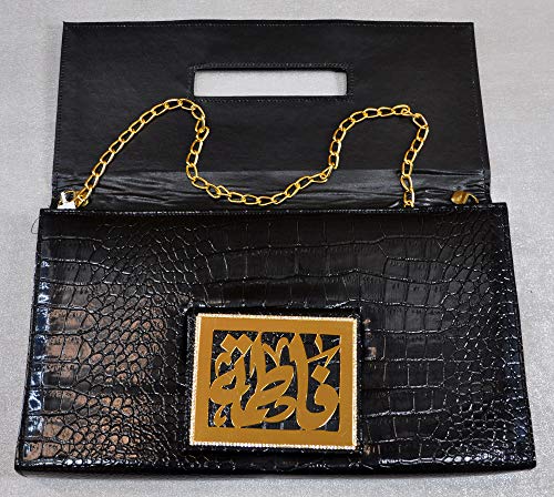 Lebanon Bag with gold Plated Name (FATHIMA) with Cubic zircon/Synthetic Bag (BG1305) Black