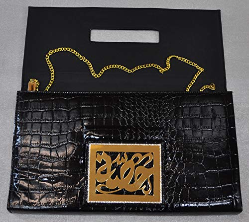 Lebanon Bag with gold Plated Name (HESSA) with Cubic zircon/Synthetic Bag (BG1305) Black
