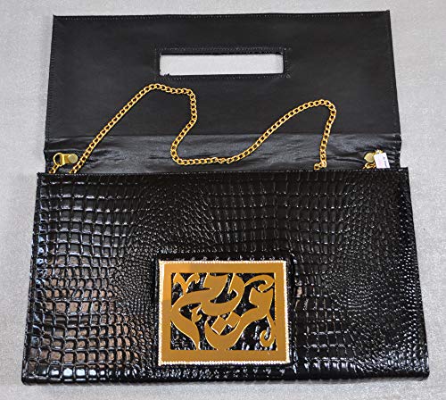 Lebanon Bag with gold Plated Name (MARYAM) with Cubic zircon/Synthetic Bag (BG1305) Black