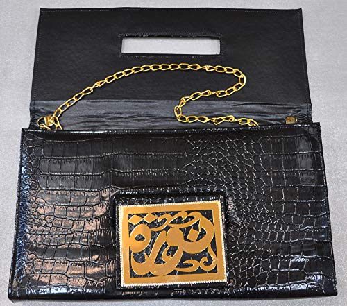 Lebanon Bag with gold Plated Name (NOORA) with Cubic zircon/Synthetic Bag (BG1305) Black