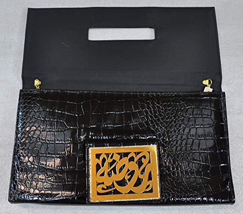 Lebanon Bag with gold Plated Name (ROUDHA) with Cubic zircon/Synthetic Bag (BG1305) Black