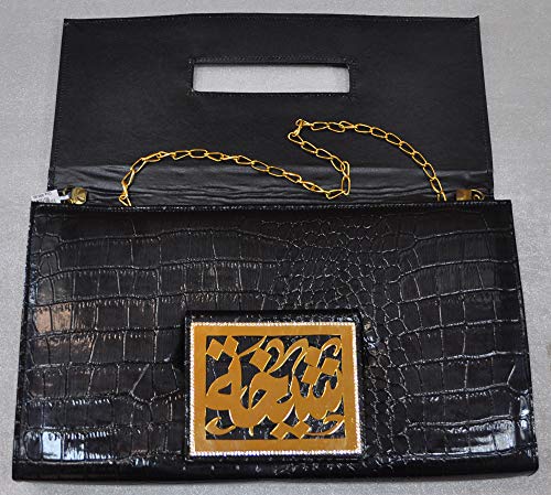 Lebanon Bag with gold Plated Name (SHEIKHA) with Cubic zircon/Synthetic Bag (BG1305) Black