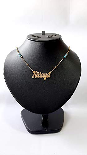 Lebanon Design Necklace Gold Plated with Name (N2749) Gold/Turquoise