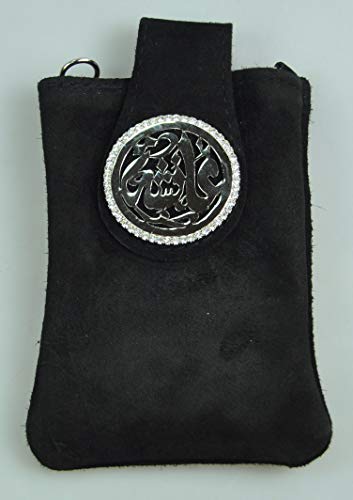 Lebanon Pouch with Silver Plated Name (AISHA) with Cubic zircon/Mini Sling bag/Mobile Holder (BGM13) Black