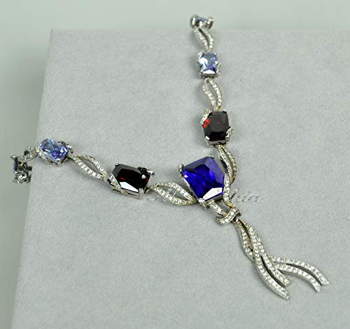 NECKLACE RHODIUM PLATED METAL WITH CUBIC ZIRCON STONE (N2474) SILVER/MULTY COLOR