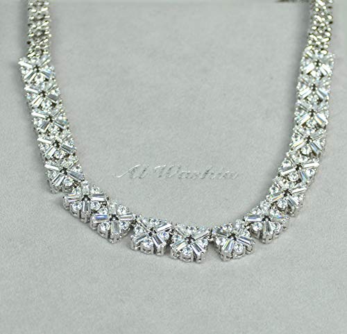 NECKLACE RHODIUM PLATED METAL WITH CUBIC ZIRCONE STONE (N3107) Silver