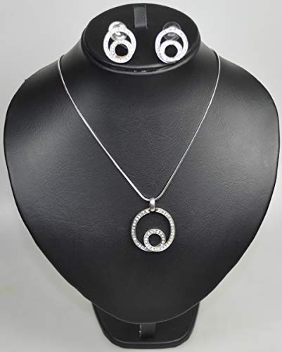 NECKLACE SET RHODIUM PLATED METAL CHAIN WITH CUBIC ZIRCON STONE. (ST49139) SILVER