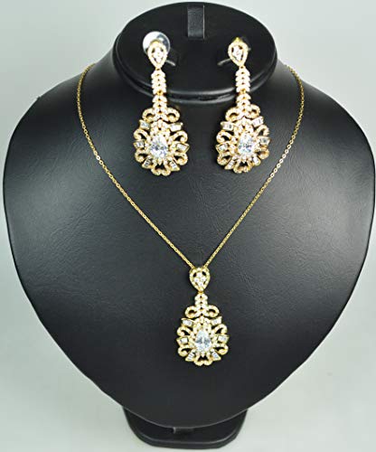 NECKLACE SET RHODIUM PLATED METAL WITH CUBIC ZIRCON. (ST4881) GOLD