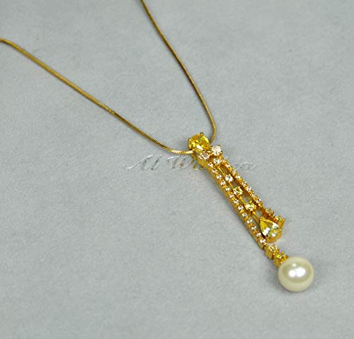 NECKLACE SET RHODIUM PLATED METAL WITH CUBIC ZIRCON STONE AND PEARL.(ST49214) GOLD/LIGHT YELLOW/LIGHT GREEN