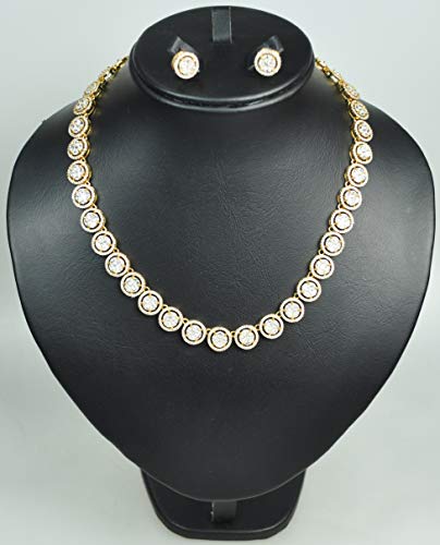 NECKLACE SET RHODIUM PLATED METAL WITH CUBIC ZIRCON STONE. (ST1161) GOLD
