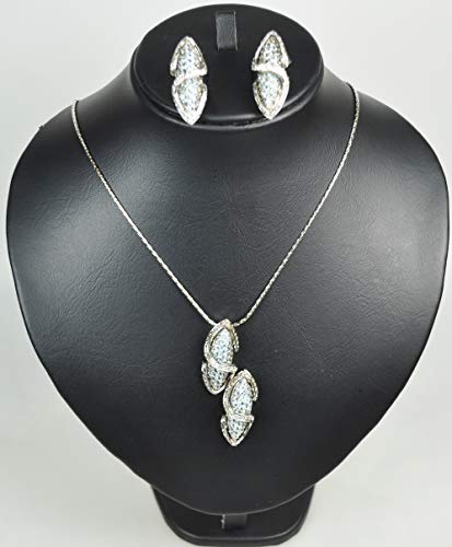 NECKLACE SET RHODIUM PLATED METAL WITH CUBIC ZIRCON STONE (ST49184) SILVER/LIGHT BLUE