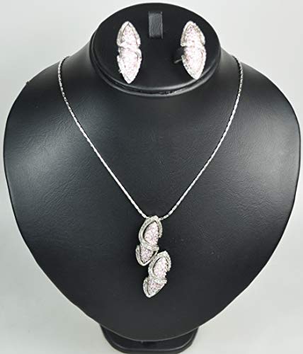 NECKLACE SET. RHODIUM PLATED METAL WITH CUBIC ZIRCON STONE (ST49184) STONE/LIGHT PINK