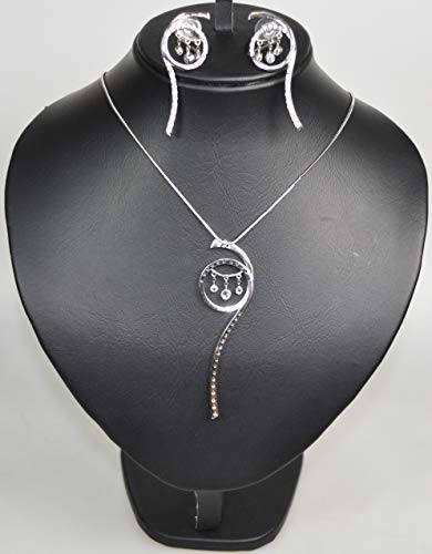 NECKLACE SET RHODIUM PLATED METAL WITH CUBIC ZIRCON STONE. (ST49250) SILVER